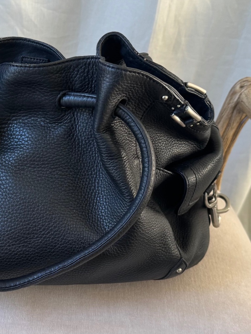 Cole Haan Kendal Black Pebbled Leather Drawstring Tote Hobo Bag